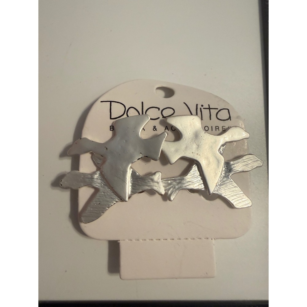 Dolce Vita Silver Tone Flying Bird Clip On Statement Earrings Textured Nature